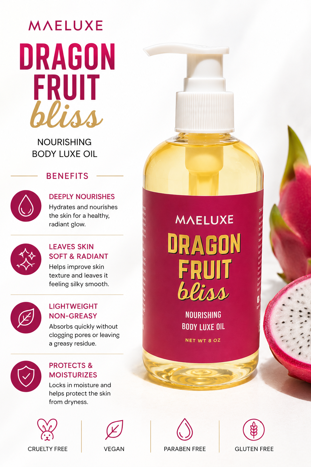 Dragon Fruit Bliss Nourishing Body Oil.