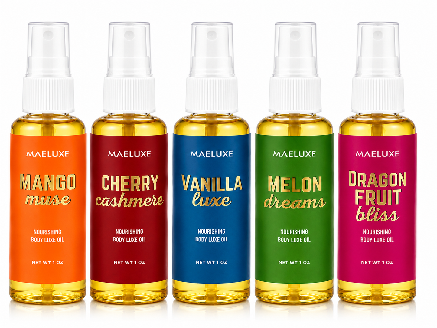 Body Oil Sample Packs - 5 Scented Body Oil Mini Trial Pack w/Sprayer