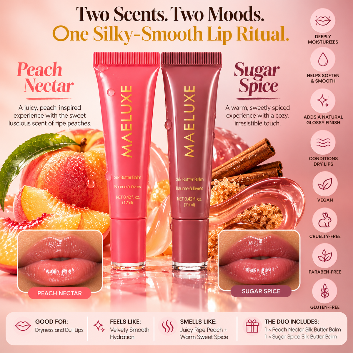 Sugar Spice + Peach Nectar Silk Butter Balm Duo