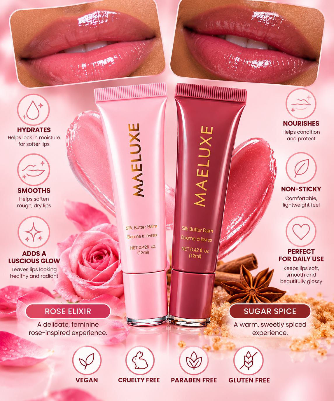 Rose Elixir + Sugar Spice Silk Butter Balm Duo